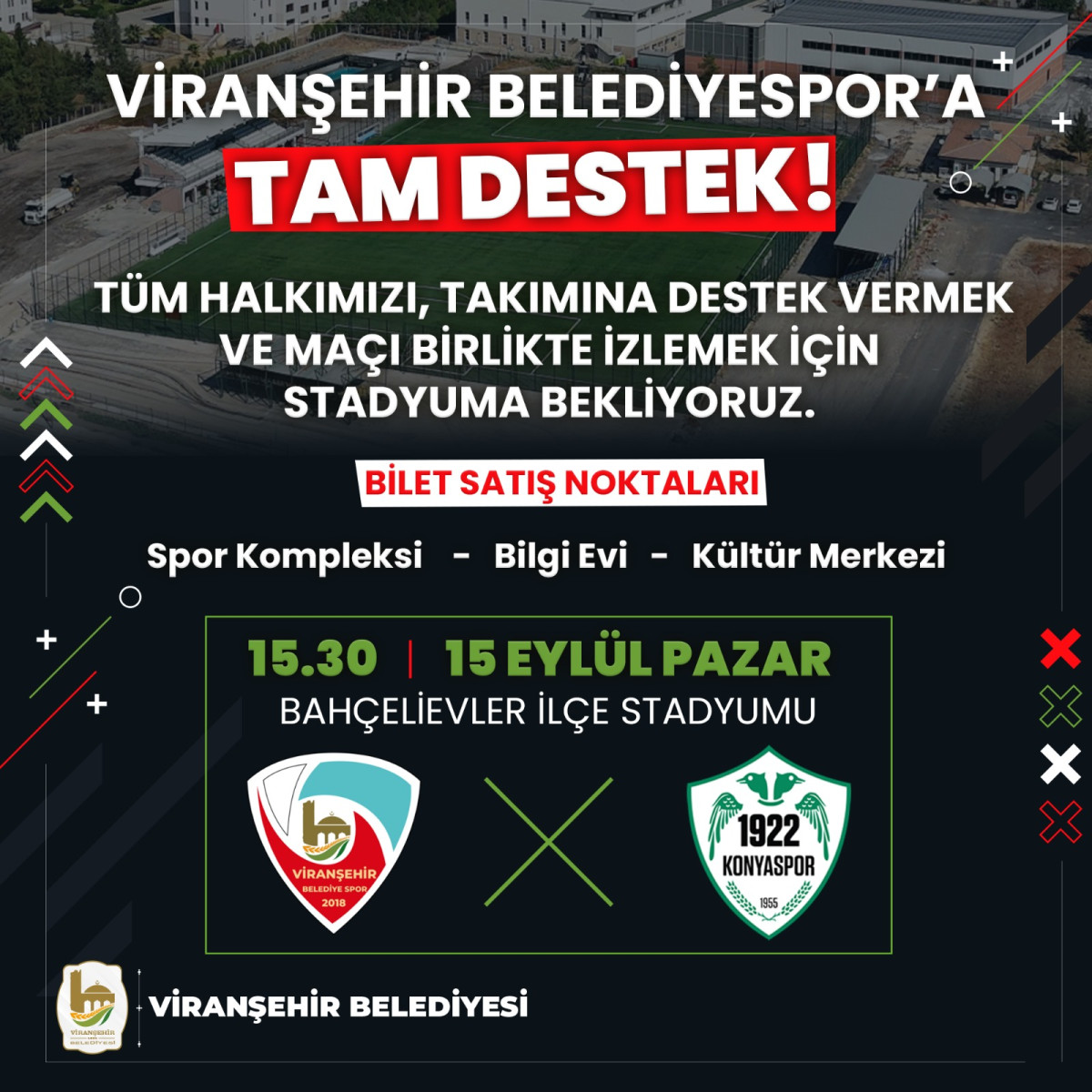 VİRANŞEHİR BELEDİYESPOR-1922 KONYASPOR MAÇININ BİLETLERİ SATIŞA ÇIKTI